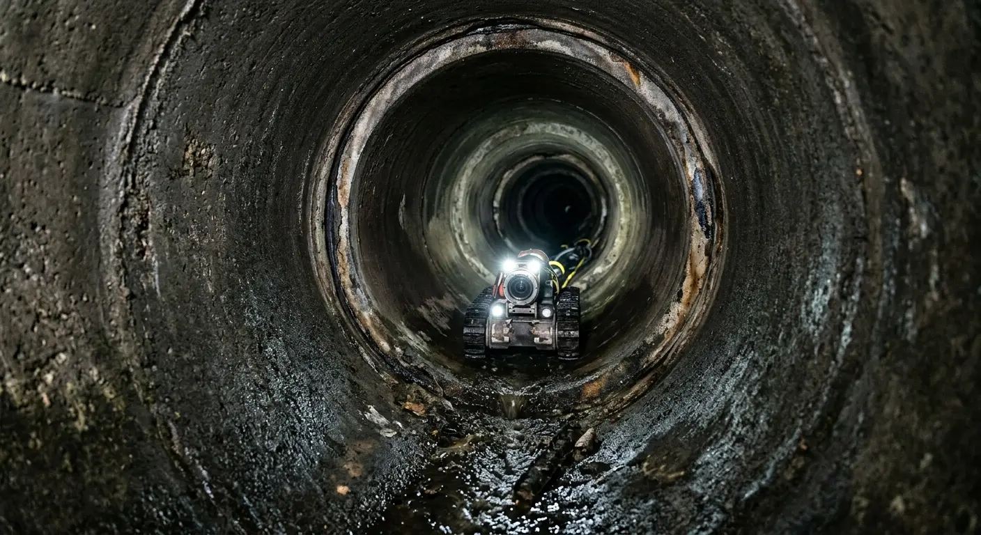 Robotic sewer camera inspecting pipe interior for Sewer Line Cleaning in Baytown
